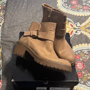 Torrid Tan Ankle Boots with Buckle Detail